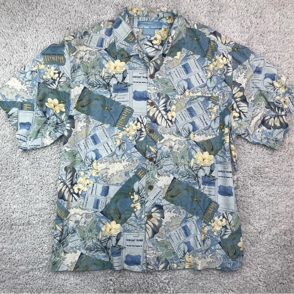 Bermuda Bay Shirt Mens Large 100% Silk Hawaiian Button Up Camp Loop Collar